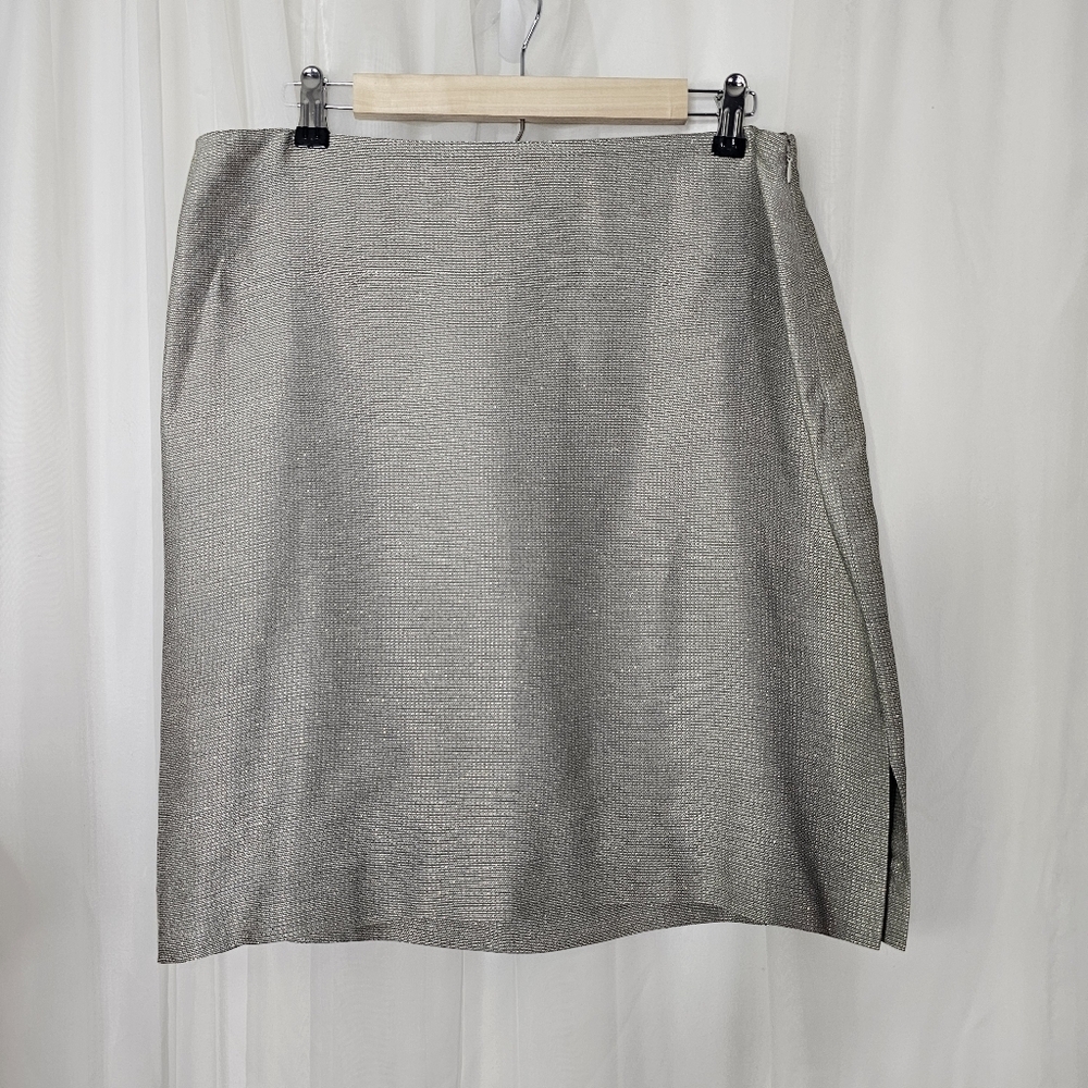 Linda Allard Ellen Tracy Classic Silver Metalic Pencil Skirt 14